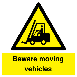 WV7379: Beware moving vehicles with Warning forklift symbol