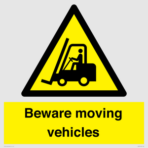 WV7379: Beware moving vehicles with Warning forklift symbol