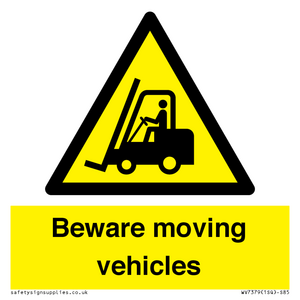 WV7379: Beware moving vehicles with Warning forklift symbol
