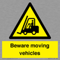 WV7379: Beware moving vehicles with Warning forklift symbol