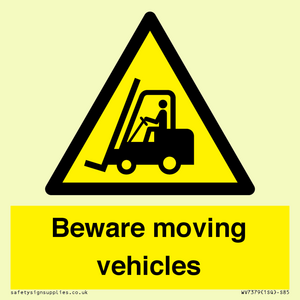 WV7379: Beware moving vehicles with Warning forklift symbol