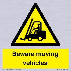 WV7379: Beware moving vehicles with Warning forklift symbol