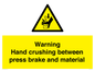 WV7770: Warning Hand crushing between press brake and material