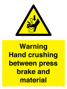WV7770: Warning Hand crushing between press brake and material