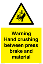 WV7770: Warning Hand crushing between press brake and material