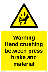 WV7770: Warning Hand crushing between press brake and material