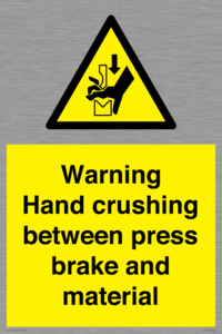 WV7770: Warning Hand crushing between press brake and material