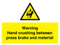 WV7770: Warning Hand crushing between press brake and material