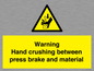 WV7770: Warning Hand crushing between press brake and material