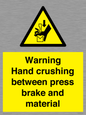 WV7770: Warning Hand crushing between press brake and material
