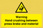 WV7770: Warning Hand crushing between press brake and material