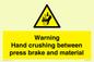 WV7770: Warning Hand crushing between press brake and material