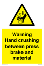 WV7770: Warning Hand crushing between press brake and material