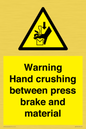 WV7770: Warning Hand crushing between press brake and material