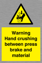 WV7770: Warning Hand crushing between press brake and material