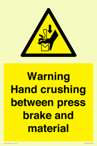 WV7770: Warning Hand crushing between press brake and material