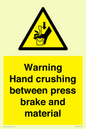 WV7770: Warning Hand crushing between press brake and material