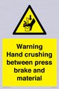 WV7770: Warning Hand crushing between press brake and material