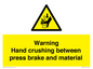 WV7770: Warning Hand crushing between press brake and material