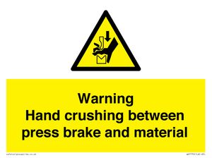 WV7770: Warning Hand crushing between press brake and material