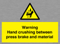 WV7770: Warning Hand crushing between press brake and material