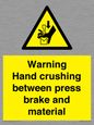 WV7770: Warning Hand crushing between press brake and material