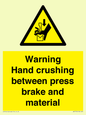 WV7770: Warning Hand crushing between press brake and material