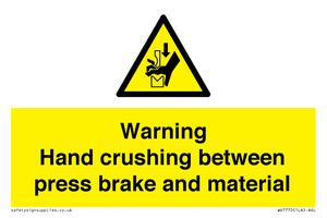 WV7770: Warning Hand crushing between press brake and material