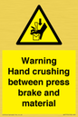 WV7770: Warning Hand crushing between press brake and material