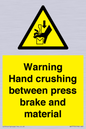 WV7770: Warning Hand crushing between press brake and material