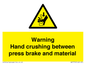 WV7770: Warning Hand crushing between press brake and material