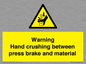 WV7770: Warning Hand crushing between press brake and material