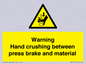 WV7770: Warning Hand crushing between press brake and material