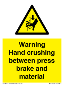 WV7770: Warning Hand crushing between press brake and material