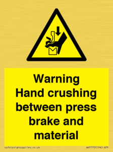 WV7770: Warning Hand crushing between press brake and material