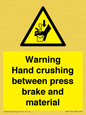 WV7770: Warning Hand crushing between press brake and material