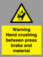 WV7770: Warning Hand crushing between press brake and material
