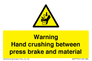 WV7770: Warning Hand crushing between press brake and material