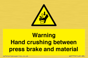 WV7770: Warning Hand crushing between press brake and material
