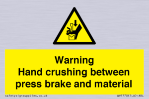 WV7770: Warning Hand crushing between press brake and material
