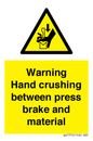 WV7770: Warning Hand crushing between press brake and material