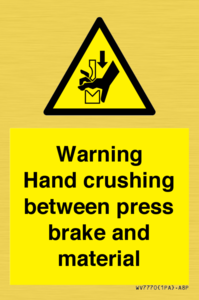 WV7770: Warning Hand crushing between press brake and material