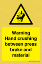 WV7770: Warning Hand crushing between press brake and material