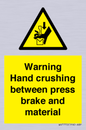 WV7770: Warning Hand crushing between press brake and material