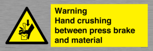 WV7770: Warning Hand crushing between press brake and material